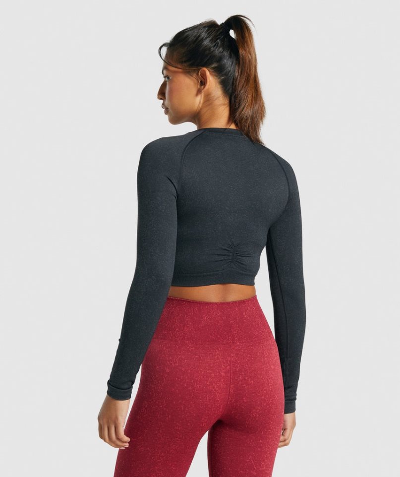 Przycięte Topy Gymshark Adapt Fleck Seamless Long Sleeve Damskie Czarne | PL 301RIJ